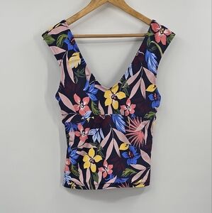 Cole Of California Navy Blue Tropical Swim Top Size XL